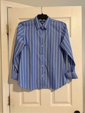 Chaps Women’s No-Iron Blue Stripe Dress Shirt